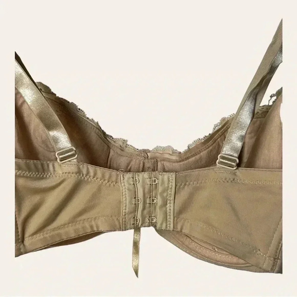 0344. Frederick’s of Hollywood Vintage Underbust‎ Bra 32F Beige Lace Trim - Picture 5 of 7